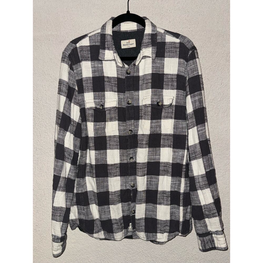 Marine Layer Men’s Large Plaid Flannel Black/Grey